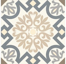 Decoratieve tegel met bloemmotief en geometrische elementen