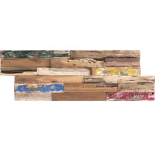Houten wandpaneel met verfresten