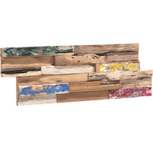 Wandpaneel van gerecycled hout met gekleurde accenten voor wanddecoratie