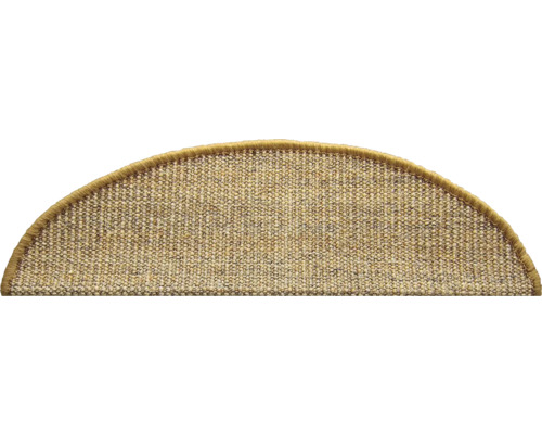 Halfronde trapmat van geweven textiel met gefestonneerde rand.