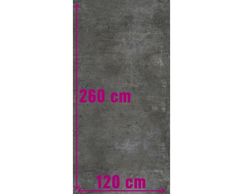 Grijze tegel met afmetingen 260 cm bij 120 cm.