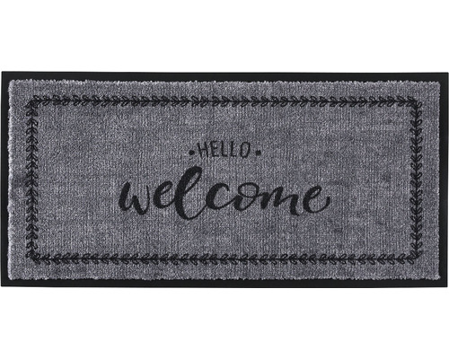 Deurmat met de tekst 'Hello welcome' en bladmotief.
