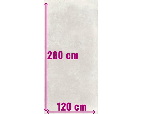 Tegel met afmetingen 260 cm bij 120 cm.
