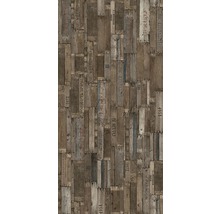 Behang met houten planken design en belettering