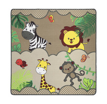 Tapijt met jungle motieven zoals zebra, leeuw, giraffe en aap