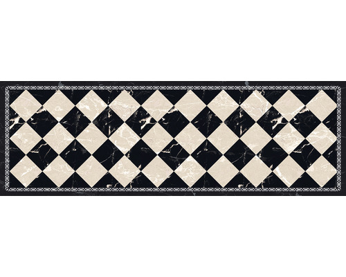 Rechthoekig tapijt met schaakbordpatroon en decoratieve rand
