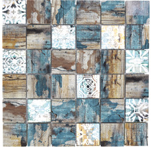 Vierkante mozaïektegel met hout- en patroondesign voor wand- en vloerdecoratie