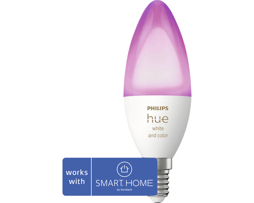 Philips Hue lamp met E14 fitting en Smart Home by Hornbach identificatie