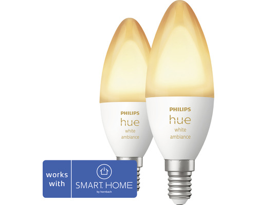 Twee Philips Hue White Ambiance E14 ledlampen in kaarsvorm