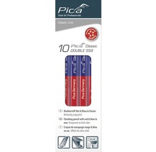 Verpakking met tien rood-blauwe Pica Classic Double 559 markeerpotloden, aan beide zijden geslepen