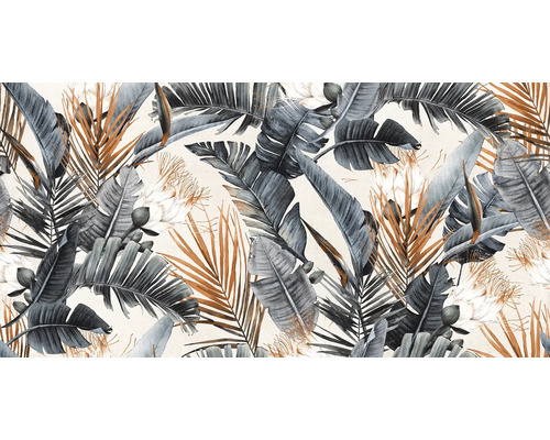 Illustratie met tropische bladeren en bloemen als wanddecoratie