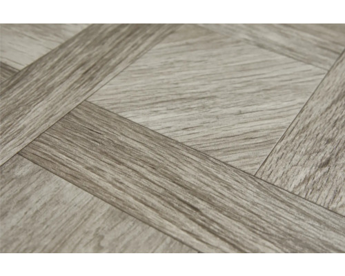 Close-up van een vinylvloer in houtlook met een vierkant patroon