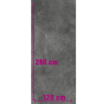 Grijs werkblad met afmetingen 280 bij 120 centimeter