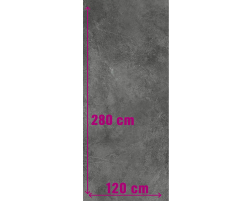Grijs werkblad met afmetingen 280 bij 120 centimeter