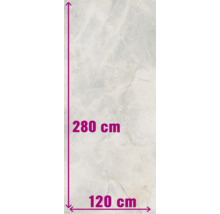 Tegel met afmetingen van 280 cm bij 120 cm.