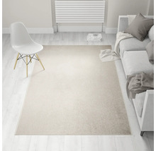 Beige vloerkleed in woonkamer met stoel en bank