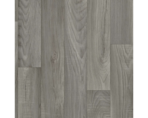 Close-up van grijze vinylvloer met houtlook.