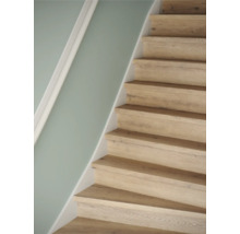 Trap met houten treden en witte trapleuning