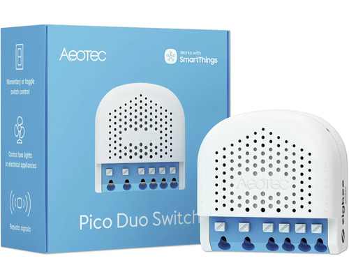 Aeotec Pico Duo schakelaar met Works with SmartThings logo