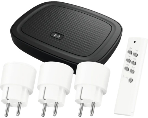 Draadloze stopcontactset met afstandsbediening en drie stopcontacten