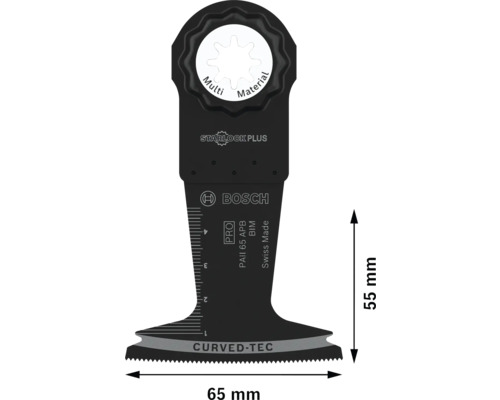 Bosch multi materiaal zaagblad met Starlock Plus aansluiting en Curved Tec technologie, 65 mm breed en 55 mm hoog