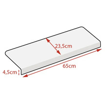 Vensterbank met de afmetingen 65 cm lengte, 23,5 cm breedte en 4,5 cm hoogte