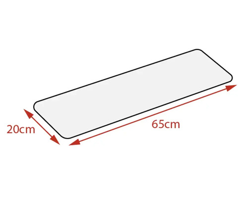 Illustratie van een mat met de afmetingen 20 bij 65 centimeter