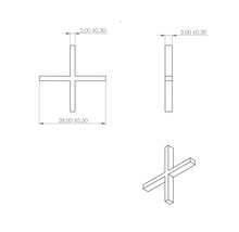Technische tekening van een tegelkruis met afmetingen