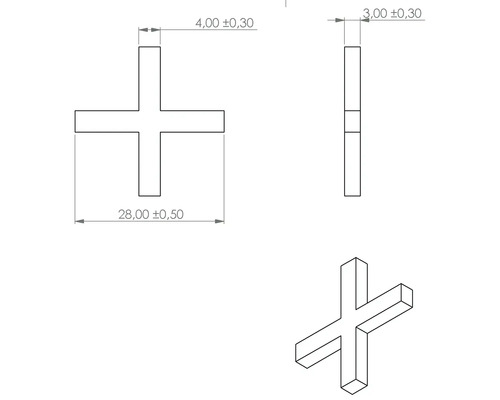 Technische tekening van een tegelkruisje met maatvoering