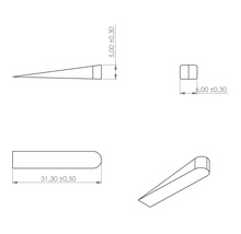 Technische tekening van een wig met afmetingen