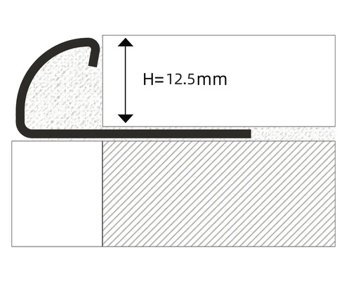 Illustratie van een trapkantprofiel met een hoogte van 12,5 mm.