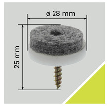 Viltglijder met schroef, diameter 28 millimeter