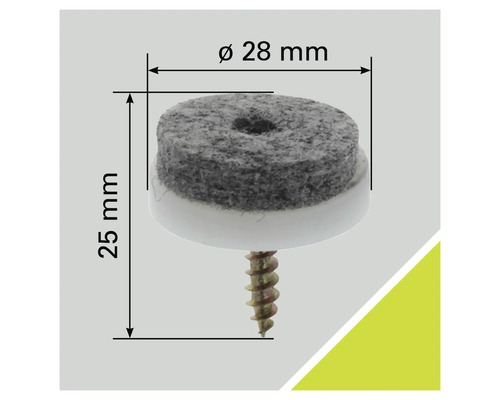 Viltglijder met schroef, diameter 28 millimeter