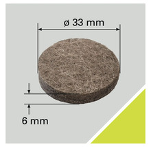 Viltglijder, diameter 33 millimeter, dikte 6 millimeter