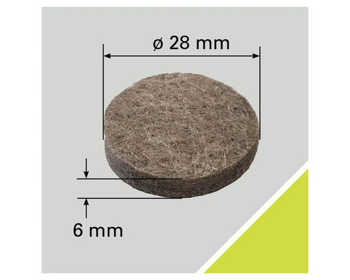 Viltglijder met een diameter van 28 millimeter en een dikte van 6 millimeter