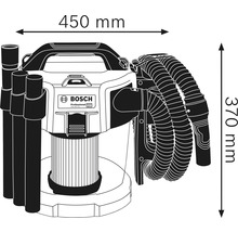 Afbeelding van een nat- en droogzuiger met de afmetingen 450 mm breed en 370 mm hoog.