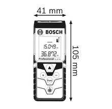 Afbeelding van een Bosch GLM 40 Professional laser afstandsmeter met afmetingen van 41 mm breed en 105 mm hoog.