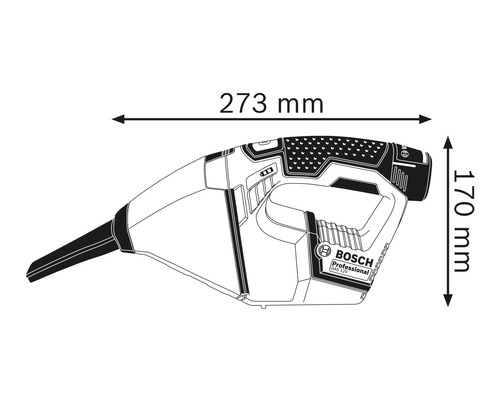 Afbeelding van de Bosch accuzuiger met afmetingen 273 mm en 170 mm