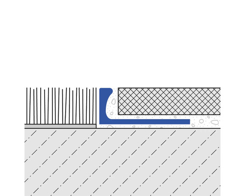 Illustratie van een vloerprofiel met overgang naar een tapijt