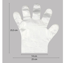 Wegwerphandschoen met afmetingen van 25,5 cm lang en 25 cm breed
