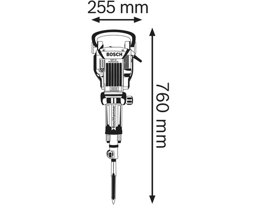 Afmetingen Bosch breekhamer 255 x 760 millimeter