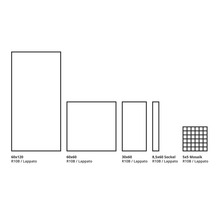 Verschillende tegelformaten: 60x120, 60x60, 30x60, 8,5x60 plint, 5x5 mozaïek, R10B, lappato